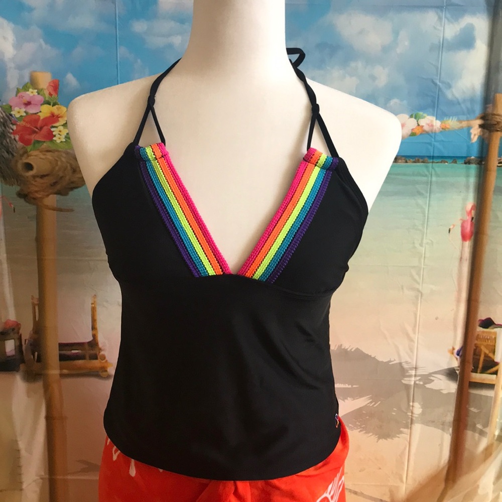 OP rainbow 🌈 halter bikini top / Size Small / Retro Rainbow Accent
